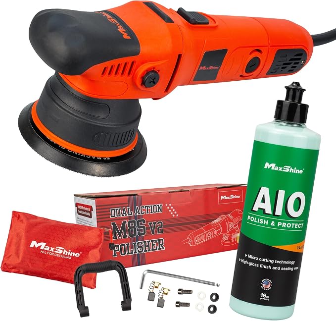 Maxshine 2 Pieces M8S V2 Dual Action Polisher & 16oz AIO Polish Car Detailing by Maxshine