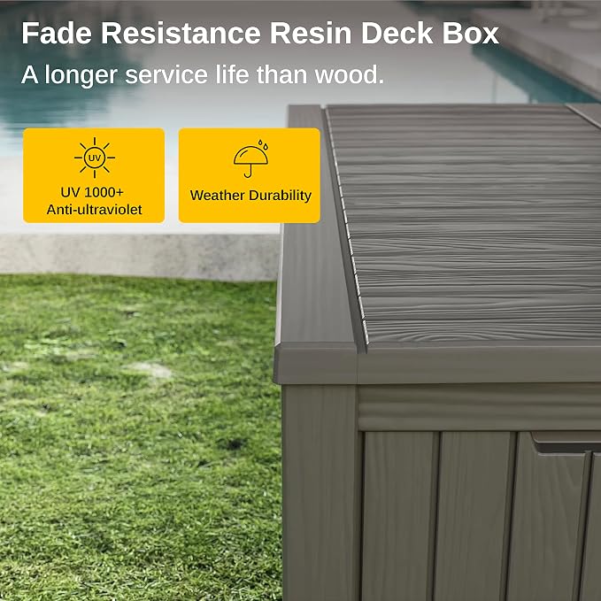 EAST OAK Outdoor Storage Box, 150 Gallon Deck Box, Large Resin Storage Bin - Image 2
