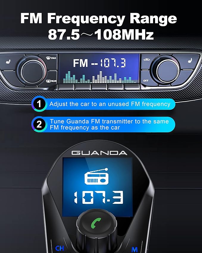 Bluetooth FM Transmitter in-Car Wireless Radio Adapter Kit W 1.8" Color Display - Image 8