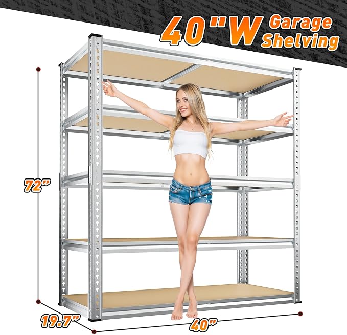 REIBII 40" W Garage Shelving 2500LBS Storage Shelves Adjustable Metal Shelving - Image 3