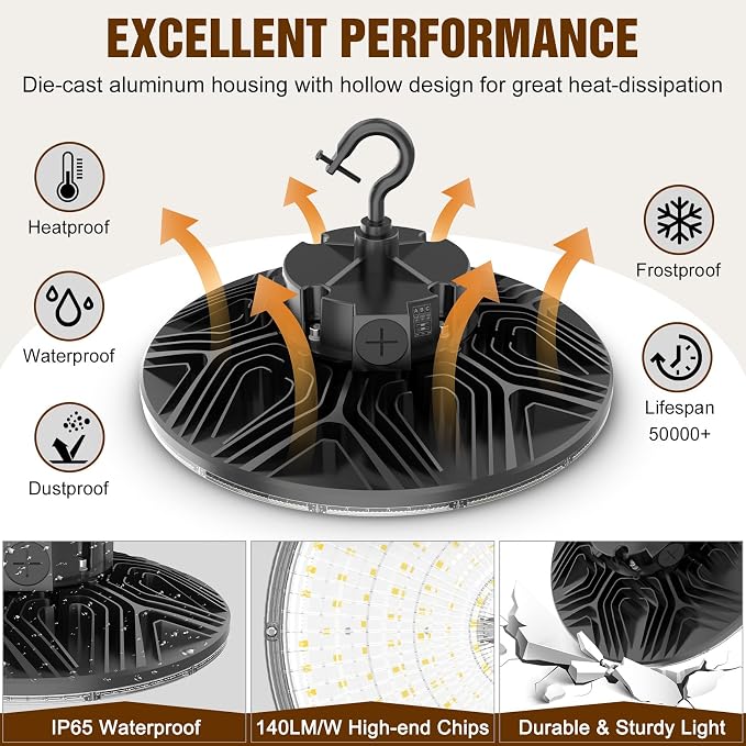 9 Pack 480V LED High Bay Light UL DLC Listed UFO Light 240W 200W 150W Adjustable - Image 4