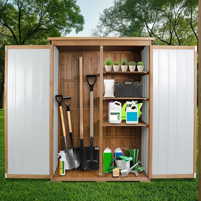 Outdoor Storage Cabinet Wood & Metal - Image 8
