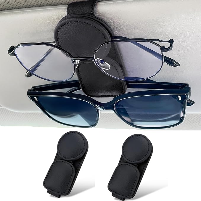 KIWEN 2 Pack Sunglasses Holder for Car Visor, Magnetic Leather Sunglass - Image 7