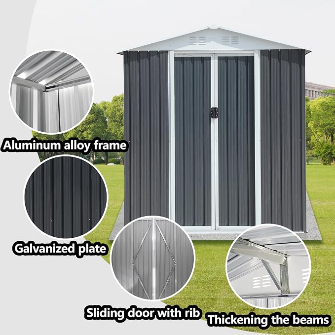 6x4 FT Outdoor Storage Shed, Metal Garden Shed - Image 3