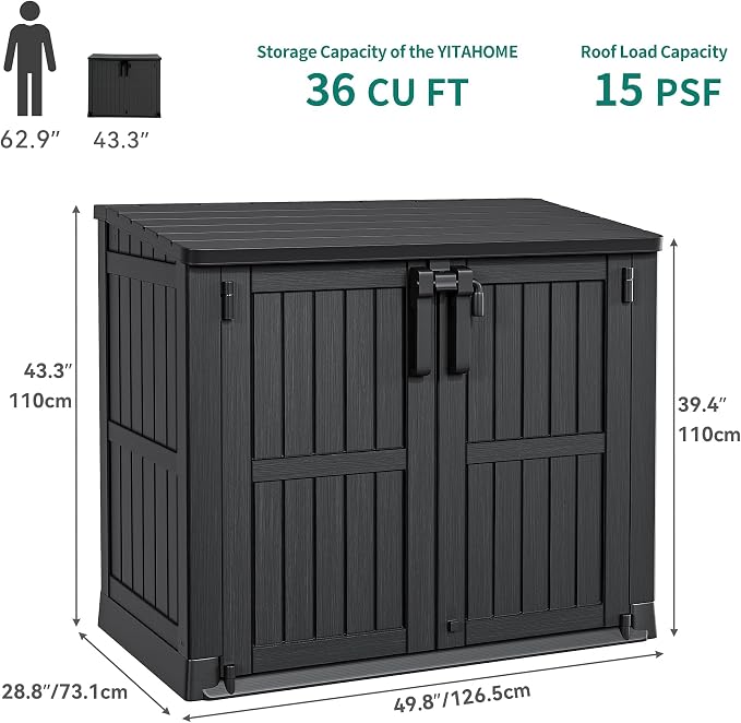 YITAHOME Light Gray Resin Tool Shed, 36 Cu Ft Waterproof Outdoor Horizontal - Image 8