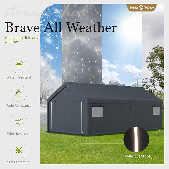 Sophia & William Carport Storage Shed 13x24 ft Portable, Heavy Duty Car Port - Image 4