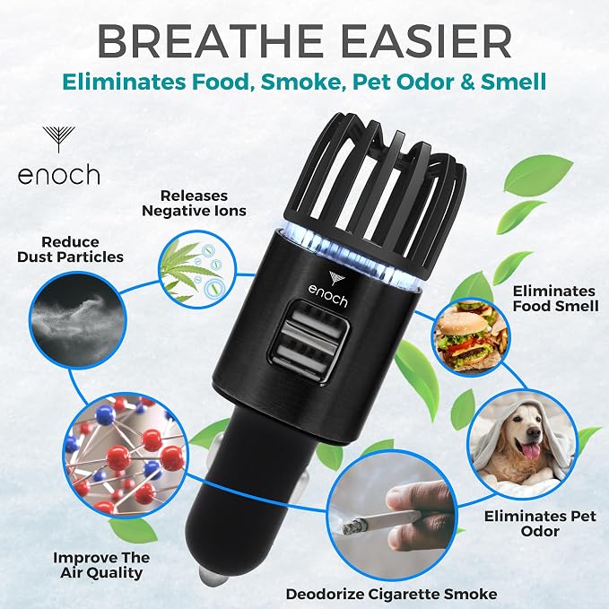 Enoch Car Air Purifier Premium Air Ionizer - 12V Plug-In Ionic Ozone Deodorizer - Image 2