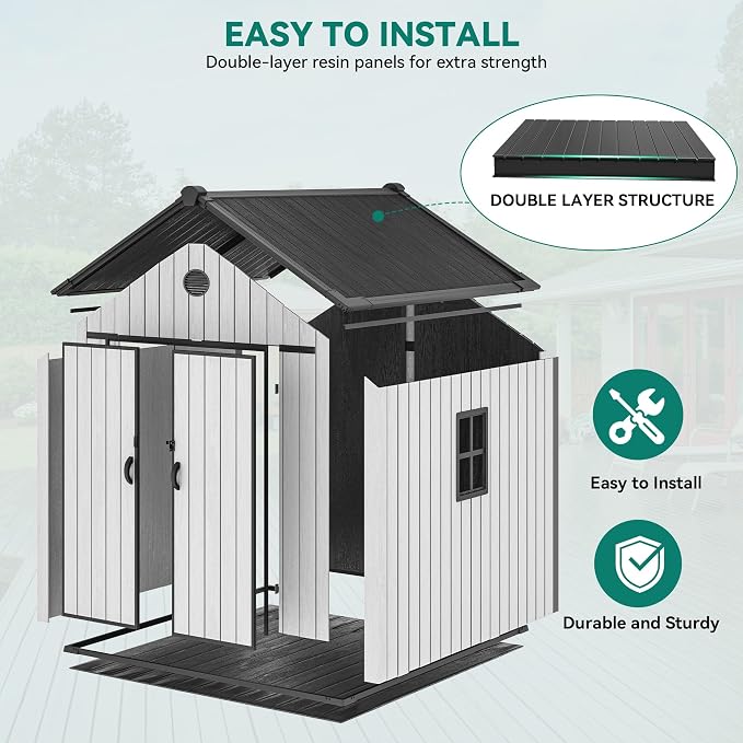 YITAHOME Large Resin Shed with Floor, Windows & Vents, 7.3 x 7.3 ft - Image 5