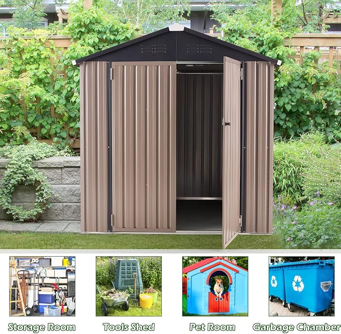 AECOJOY 6' x 6' Outdoor Storage Shed, Metal Shed - Image 3