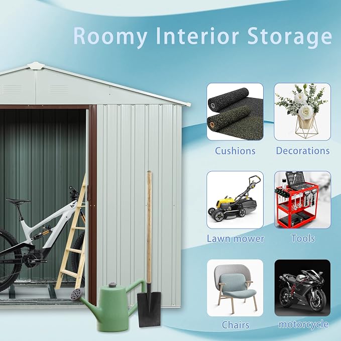 6x5 FT Outdoor Storage Shed, Metal Garden Shed - Image 7