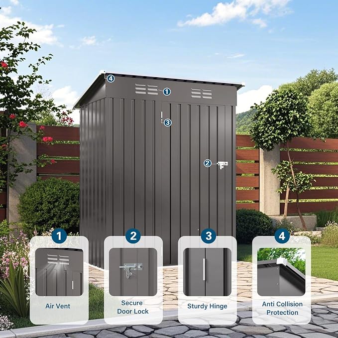 IKERY 5X3 FT Metal Outdoor Storage Shed, Tool Shed - Image 2