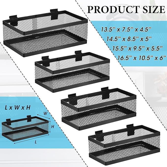 Coume 4 Pcs Black Slatwall Baskets 4 Size Metal Mesh Wire Basket - Image 2