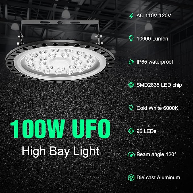 Viugreum 100W UFO LED High Bay Light 10, 000LM 120V LED High Bay Lights 5000K - Image 8