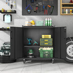 Metal Storage Cabinet with Wheels, Lockable Garage Cabinet with Doors and - Image 2