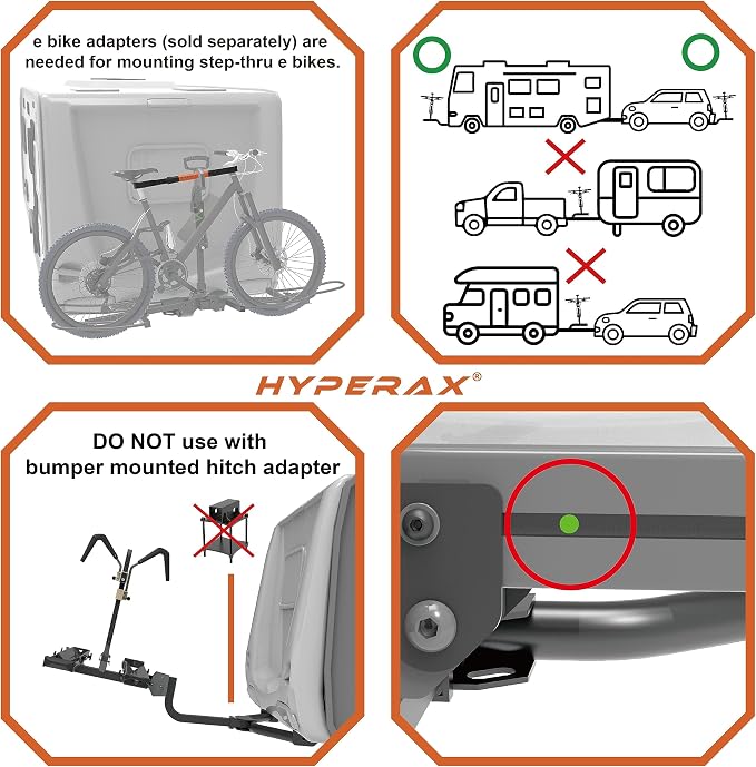 HYPERAX Patented Lift Assisted Volt Lift RV Rated Hitch Mounted 2 E Bike Rack - Image 5