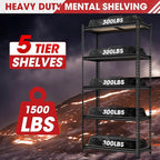 3 Pack 5 Tier Garage Shelving Unit, Adjustable Garage Storage Utility Rack - Image 4