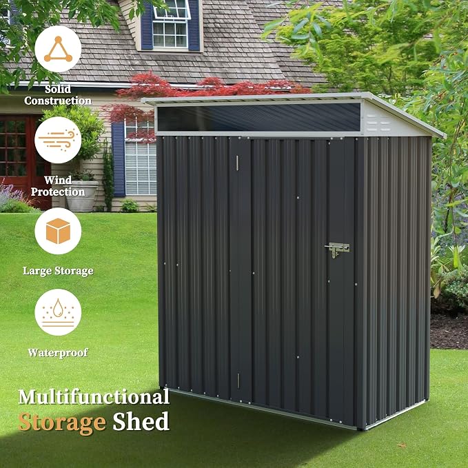 Vongrasig 5 x 3 x 6 FT Outdoor Storage Shed Clearance, Metal Garden Shed - Image 6