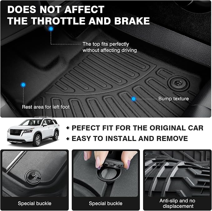 Powerty Floor Mats for 2023-2025 Nissan Pathfinder 7 Seats Accessories All - Image 4