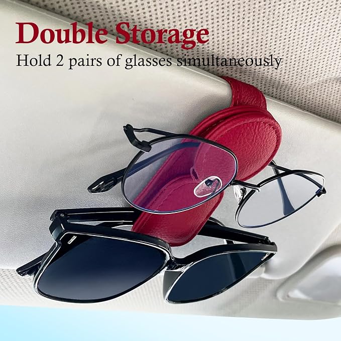 KIWEN 2 Pack Sunglasses Holder for Car Visor, Magnetic Leather Sunglass - Image 3