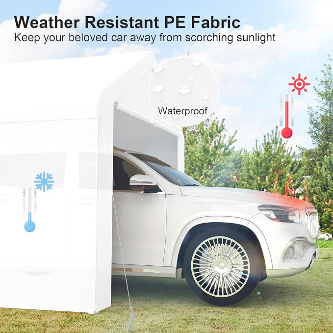 Carport 10x20 Heavy Duty Portable Garage w/Removable Sidewalls & Roll-Up Door - Image 2