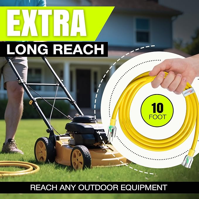 10ft Outdoor/Indoor Extension Cord 16/3 Gauge Heavy Duty 3 Prong SJTW, - Image 6