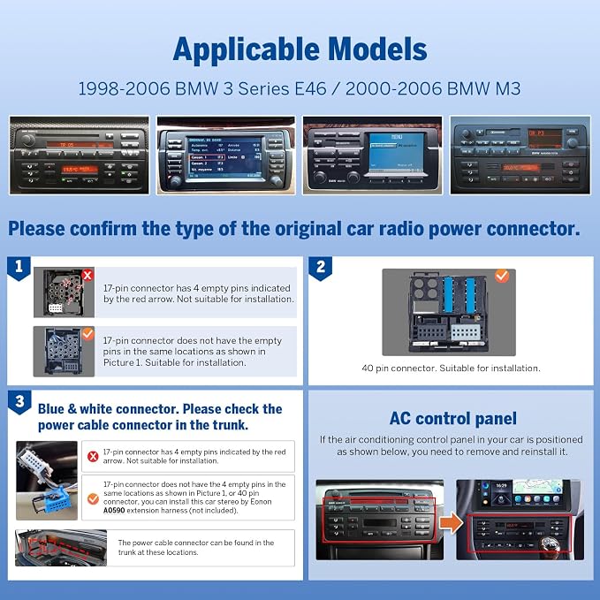 Eonon Car Stereo for BMW 3 Series 325i 330i M3 1998-2006, Android 14 Wireless - Image 2