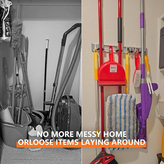 Broom Holder Wall Mount Mop and Broom Hanger Wall Mounted Garage Storage Rack - Image 4