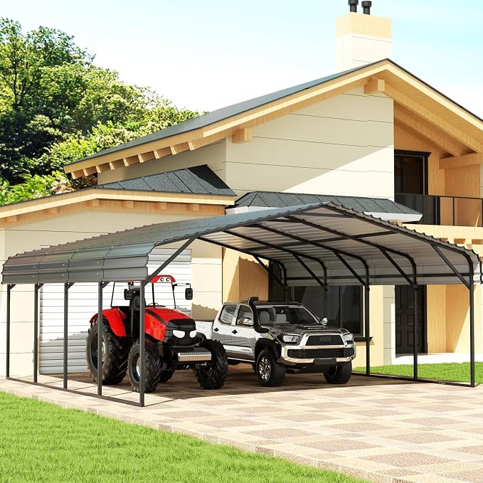 EBE 20' x 20' Outdoor Carport, Heavy Duty Metal Carports by EBE