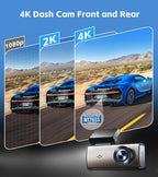 4K+2K Dash Cam Front and Rear, Dash Camera - Image 3
