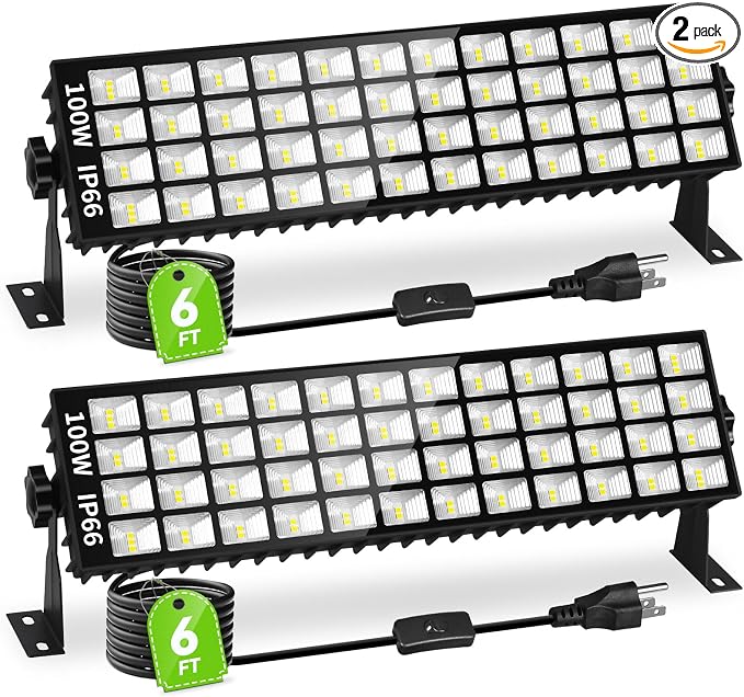 2 Pack LED Shop Lights, 100W 11000LM Plug in Garage Light by Linstaine