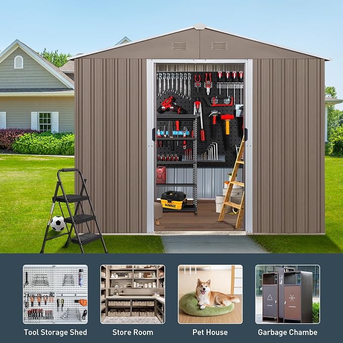10×8FT Outdoor Metal Storage Shed Large Garden Sheds - Image 4