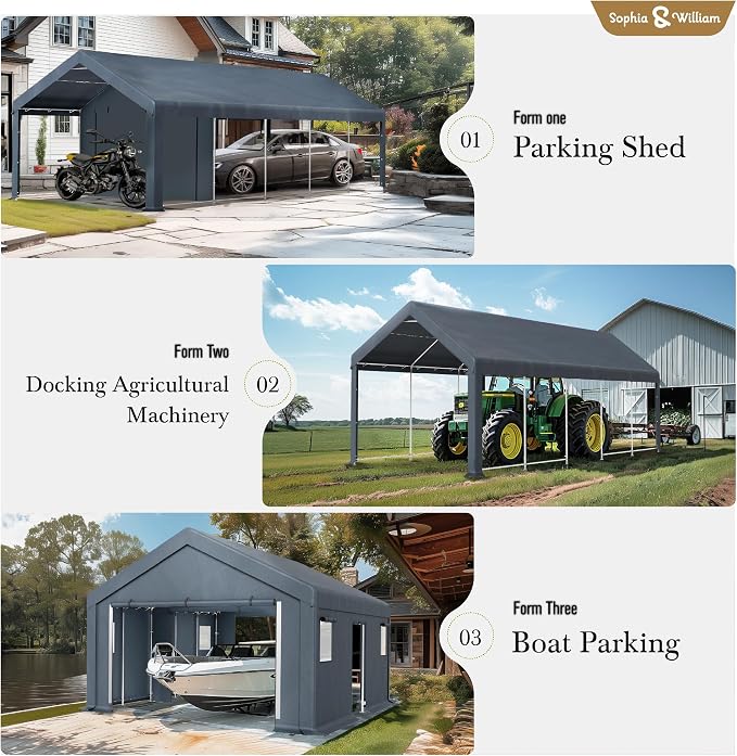 Sophia & William Carport Storage Shed 13x24 ft Portable, Heavy Duty Car Port - Image 5