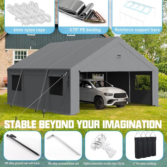 20x20 Carport, Heavy Duty Carport Canopy Garage - Image 3