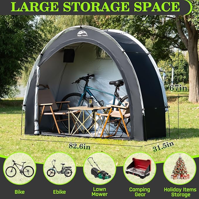 Happy Travel Bike Storage Tent Shed, Outdoor Waterproof Bicycle Covers Shelter - Image 2