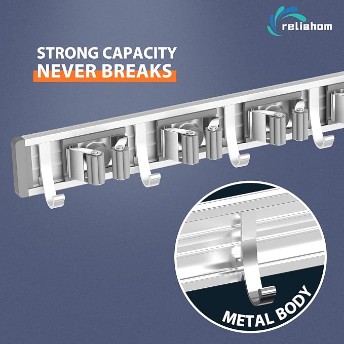 Broom Holder Wall Mount Mop and Broom Hanger Wall Mounted Garage Storage Rack - Image 2