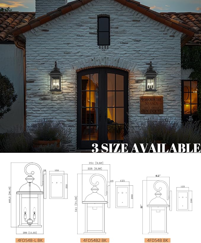 FEMILA 26" Outdoor Wall Light, Large Exterior Wall Light Fixtures, 3 Light - Image 7