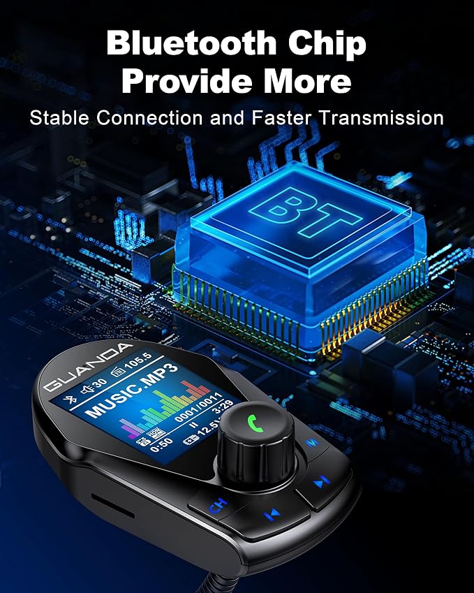 Bluetooth FM Transmitter in-Car Wireless Radio Adapter Kit W 1.8" Color Display - Image 5