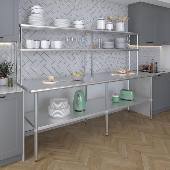 Amgood Stainless Steel Work Table Double Tier Overshelf | Metal Kitchen Prep - Image 6