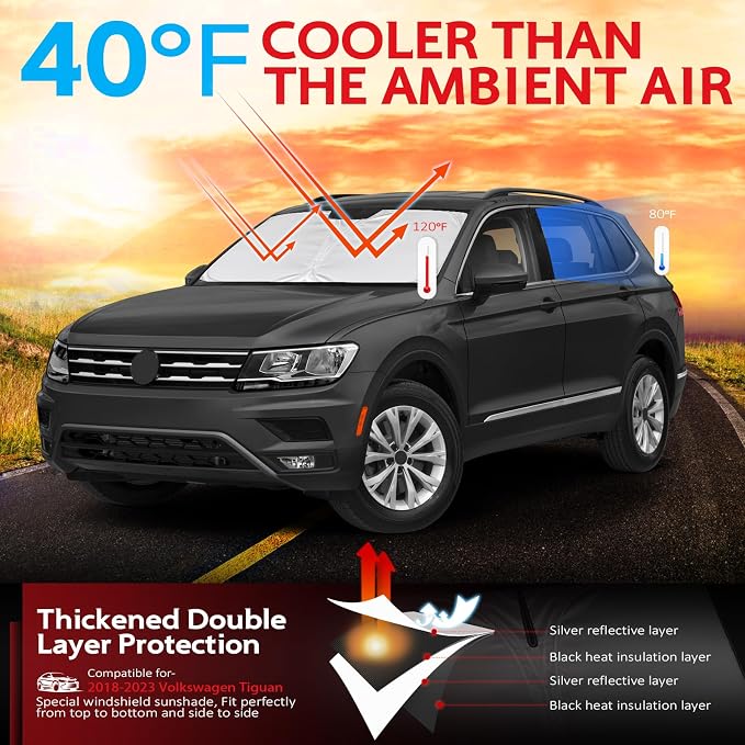 KAYZT Windshield Sun Shade for 2018-2025 Volkswagen VW Tiguan Foldable Sunshade - Image 2