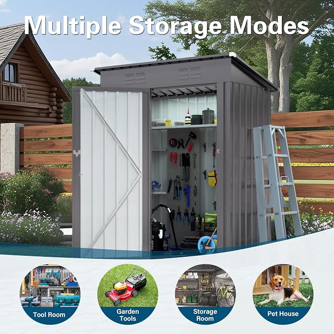 IKERY 5X3 FT Metal Outdoor Storage Shed, Tool Shed - Image 3