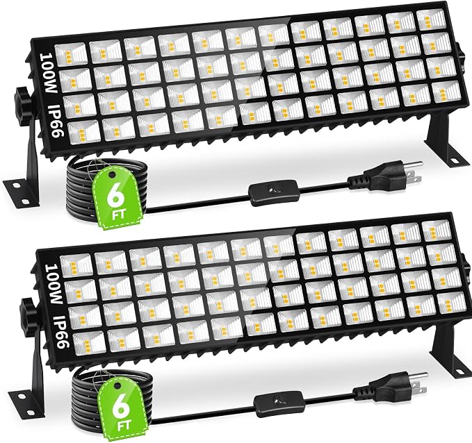 2 Pack LED Shop Lights, 100W 11000LM 3000K Warm White Plug in Garage Light by Linstaine