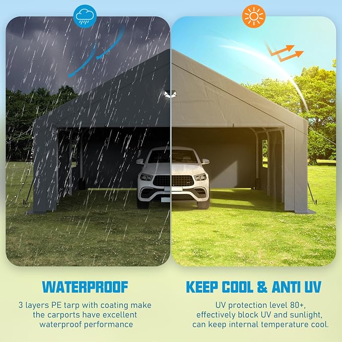 20x20 Carport, Heavy Duty Carport Canopy Garage - Image 6