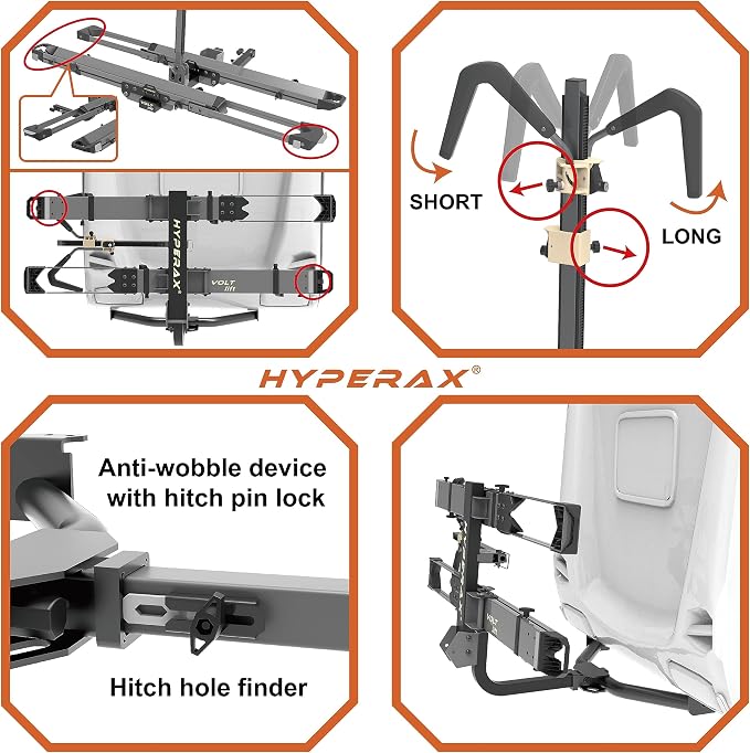 HYPERAX Patented Lift Assisted Volt Lift RV Rated Hitch Mounted 2 E Bike Rack - Image 4