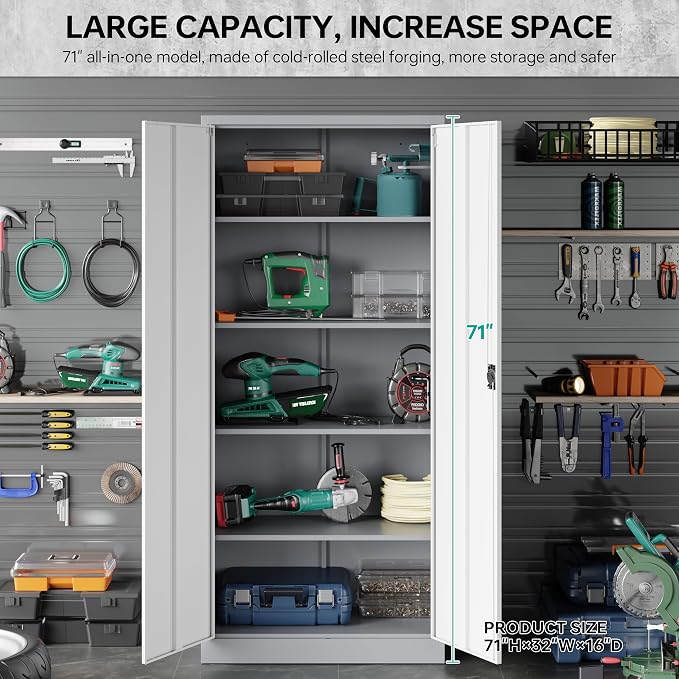 SISESOL Storage Cabinet with Doors and Shelves, Steel Lockers - Image 3