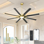 Industrial Ceiling Fan With Light, 72 Inch Black & Gold Ceiling Fan With 8 by JAZAVA%E2%80%94Lightingupyourhome