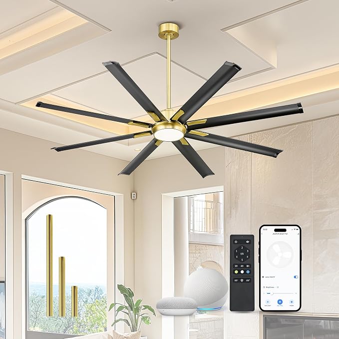Industrial Ceiling Fan With Light, 72 Inch Black & Gold Ceiling Fan With 8 by JAZAVA%E2%80%94Lightingupyourhome