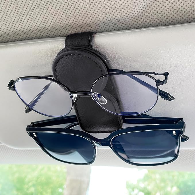 KIWEN Sunglasses Holder for Car Visor, Magnetic Leather Sunglass Eyeglass - Image 8