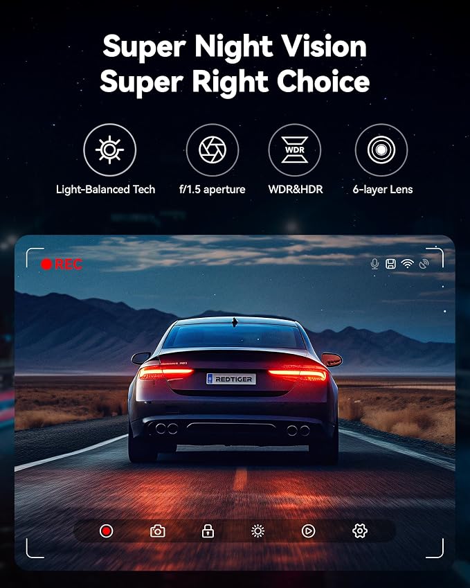 REDTIGER Dash Cam Front Rear, 4K/2.5K Full HD Dash Camera - Image 3