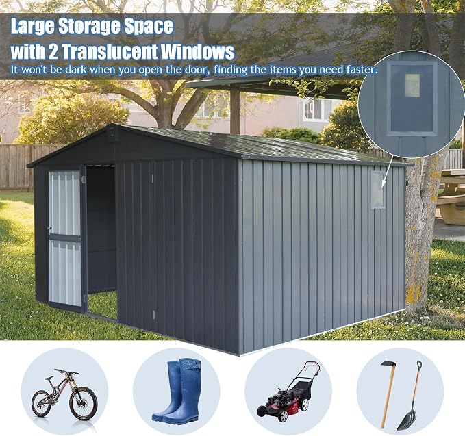 IKERY Extra - Large Galvanized Steel Storage Shed - 11' x 12.5' - Image 3