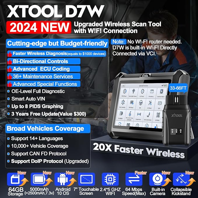 XTOOL D7W OBD2 Scanner Diagnostic Tool: 2025 Wireless Ver. of D7/D7S/D7BT - Image 2